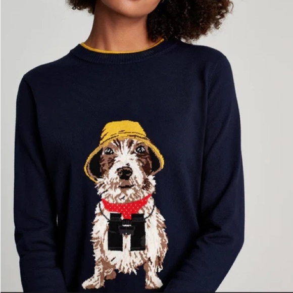 Joules Jack Russel Parson Terrier Dog Ladies Knit Sweater size 10 Navy Blue - Picture 2 of 12